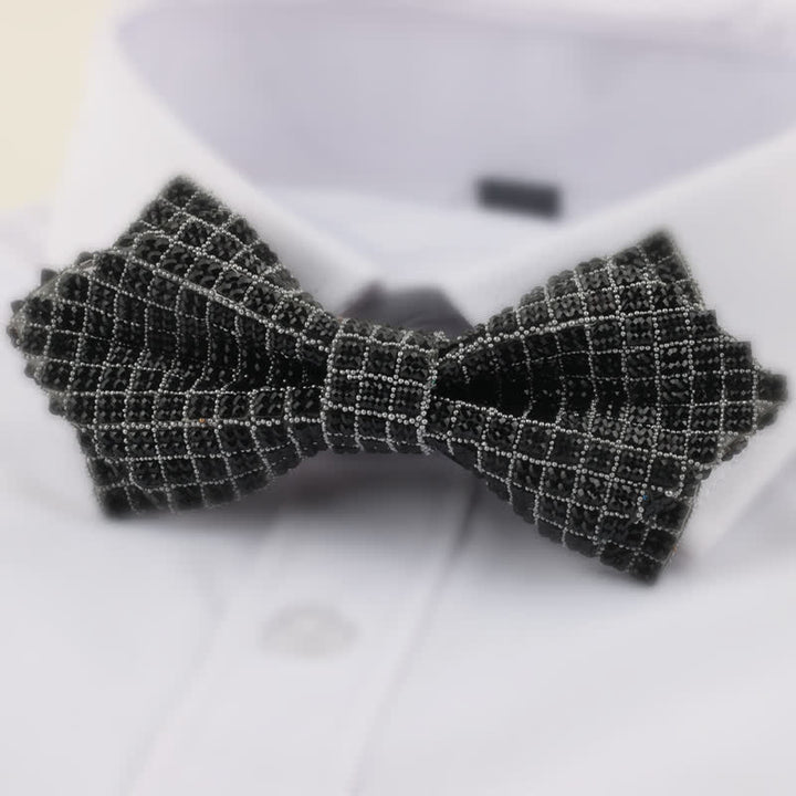Nœud papillon carré pointu à double épaisseur avec strass pour homme