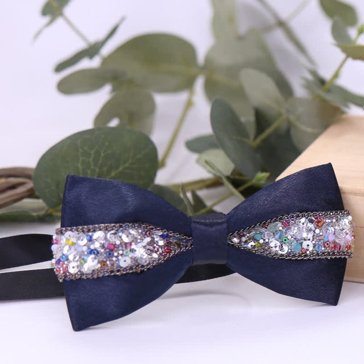 Nœud papillon à strass scintillants pour homme avec base noire