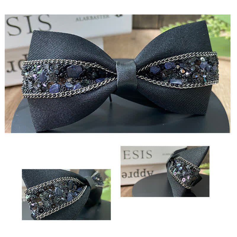 Nœud papillon à strass scintillants pour homme avec base noire