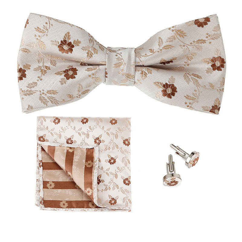 Ensemble de 3 mouchoirs de poche et nœud papillon à fleurs colorées pour homme