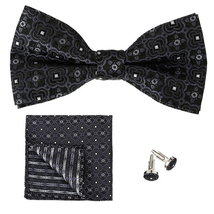Ensemble de 3 mouchoirs de poche et noeud papillon à motif géométrique pour homme