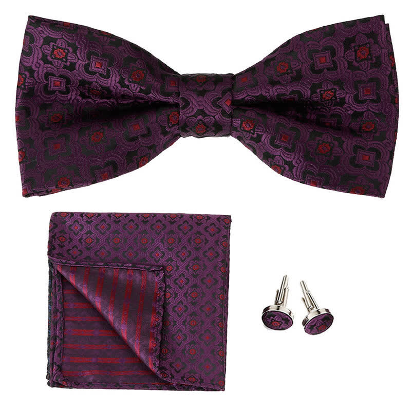 Ensemble de 3 mouchoirs de poche et noeud papillon à motif géométrique pour homme