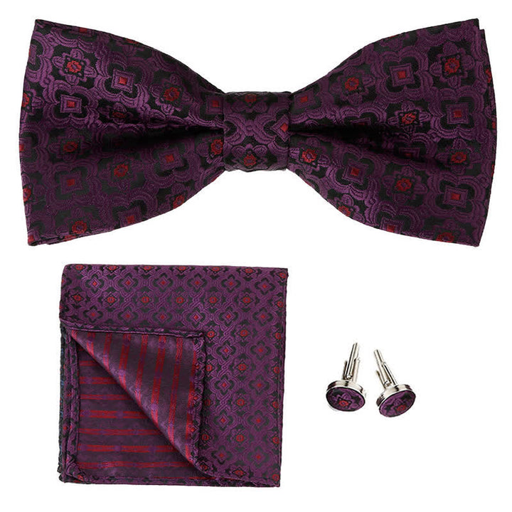 Ensemble de 3 mouchoirs de poche et noeud papillon à motif géométrique pour homme