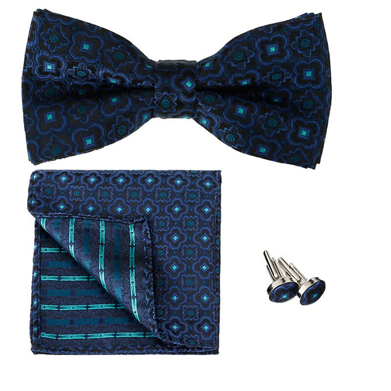 Ensemble de 3 mouchoirs de poche et noeud papillon à motif géométrique pour homme