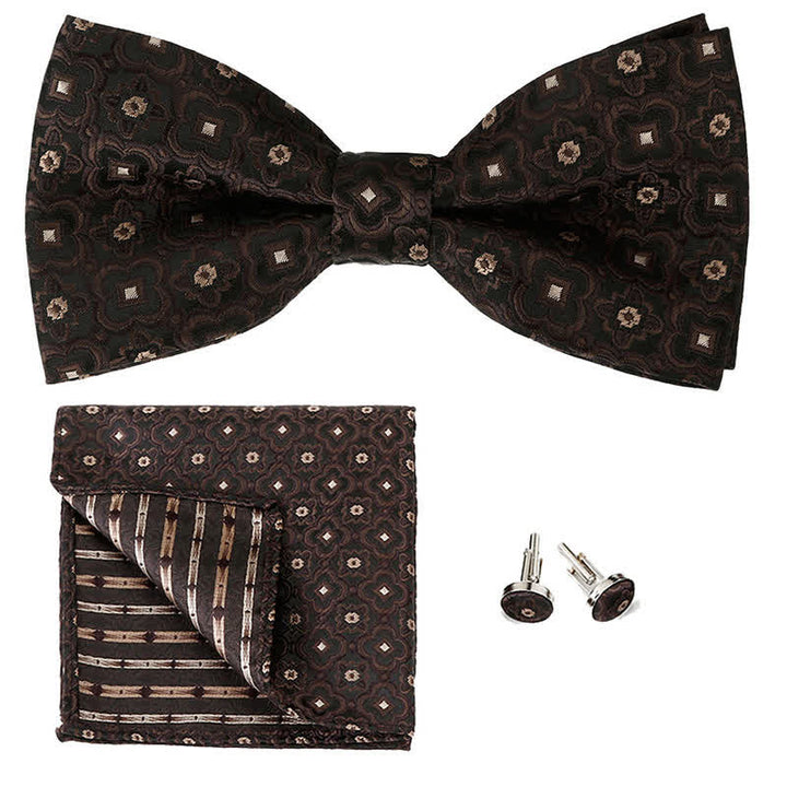 Ensemble de 3 mouchoirs de poche et noeud papillon à motif géométrique pour homme