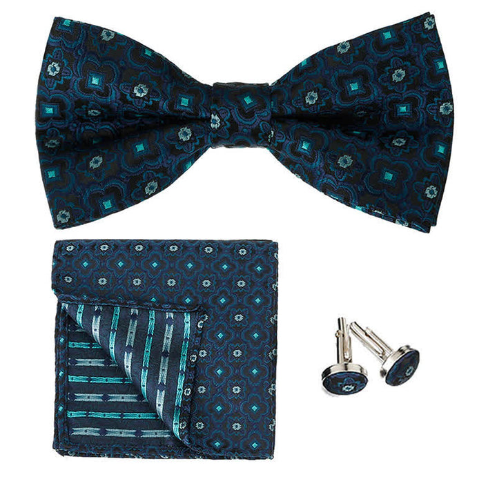 Ensemble de 3 mouchoirs de poche et noeud papillon à motif géométrique pour homme