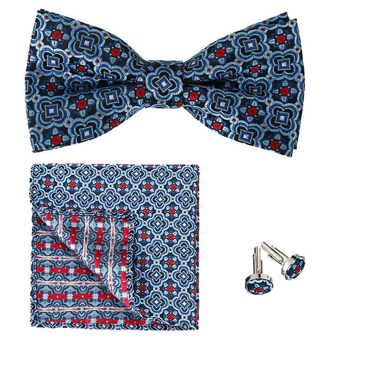 Ensemble de 3 mouchoirs de poche et noeud papillon à motif géométrique pour homme