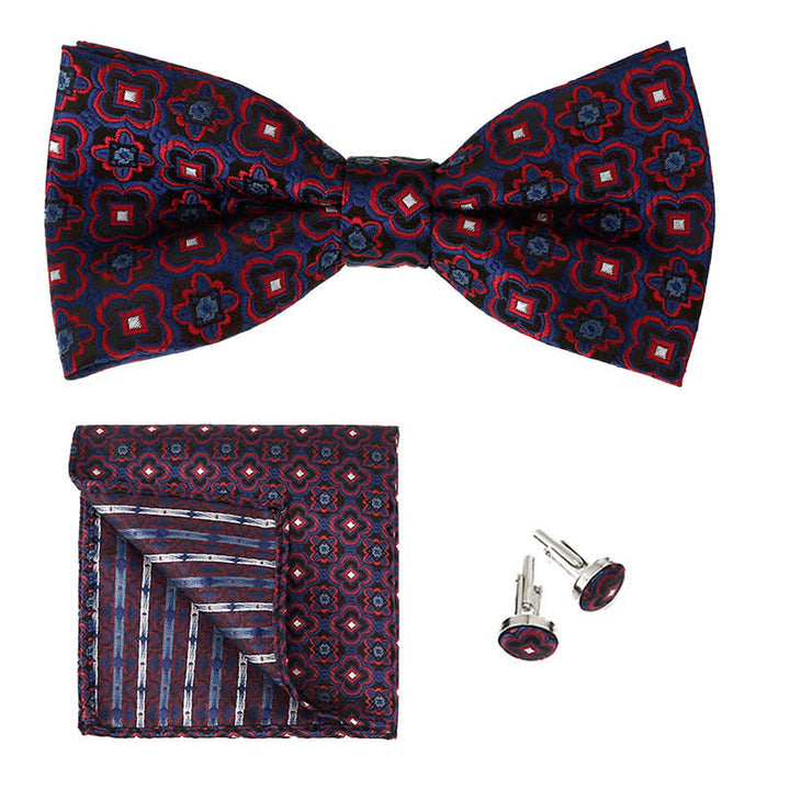 Ensemble de 3 mouchoirs de poche et noeud papillon à motif géométrique pour homme