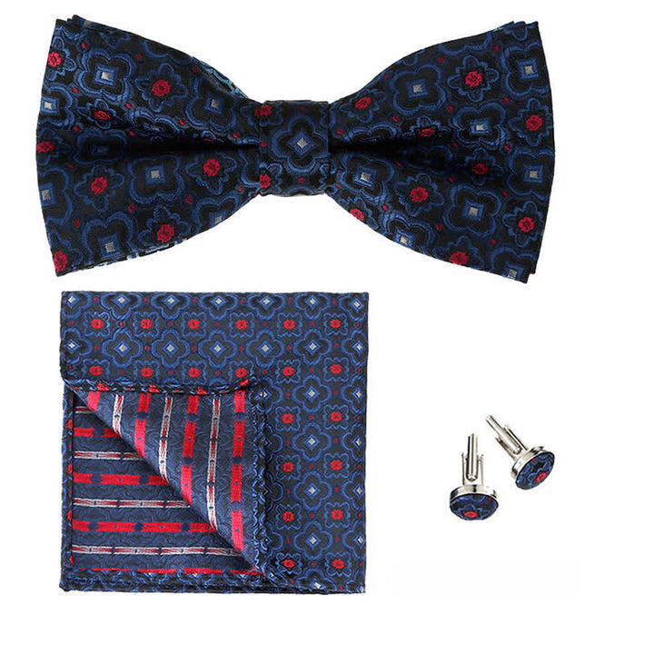 Ensemble de 3 mouchoirs de poche et noeud papillon à motif géométrique pour homme
