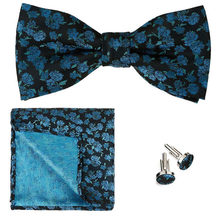 Lot de 3 mouchoirs de poche et nœud papillon pour homme avec motif floral rose