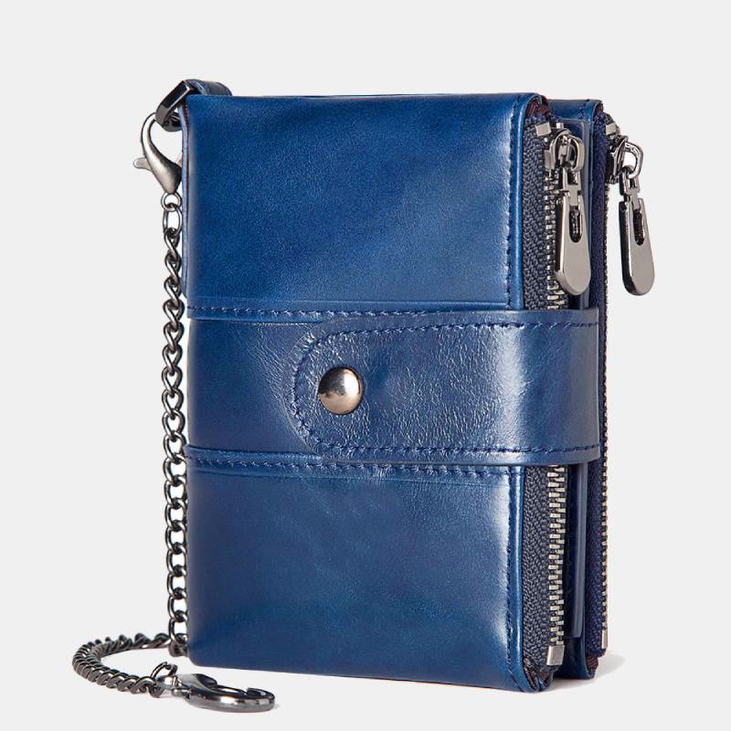 Portefeuille rétro antivol en cuir véritable avec chaîne