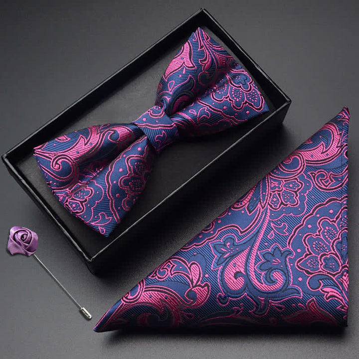 Ensemble de 3 nœuds papillons de poche à motif cachemire noble pour homme