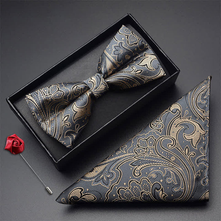Ensemble de 3 nœuds papillons de poche à motif cachemire noble pour homme