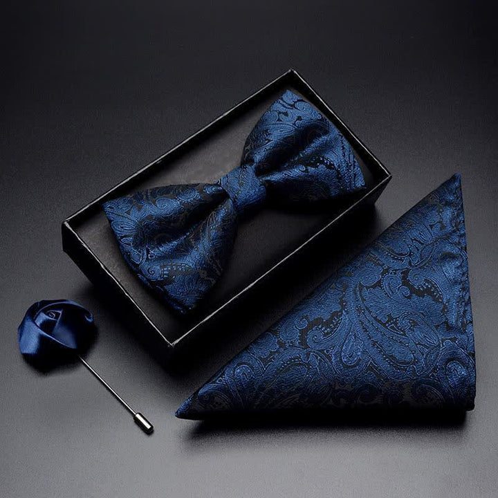 Ensemble de 3 nœuds papillons bleu marine à motif cachemire pour homme