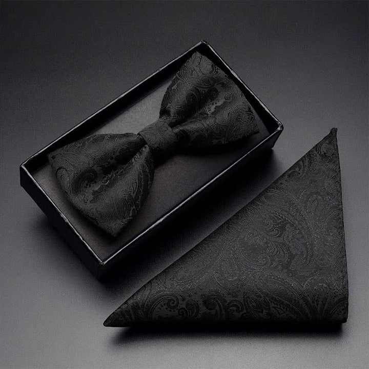 Ensemble de 3 pièces pour homme : nœud papillon, corsage de poche et motif cachemire noir - Plaine - Nœud papillon + mouchoir - image 2