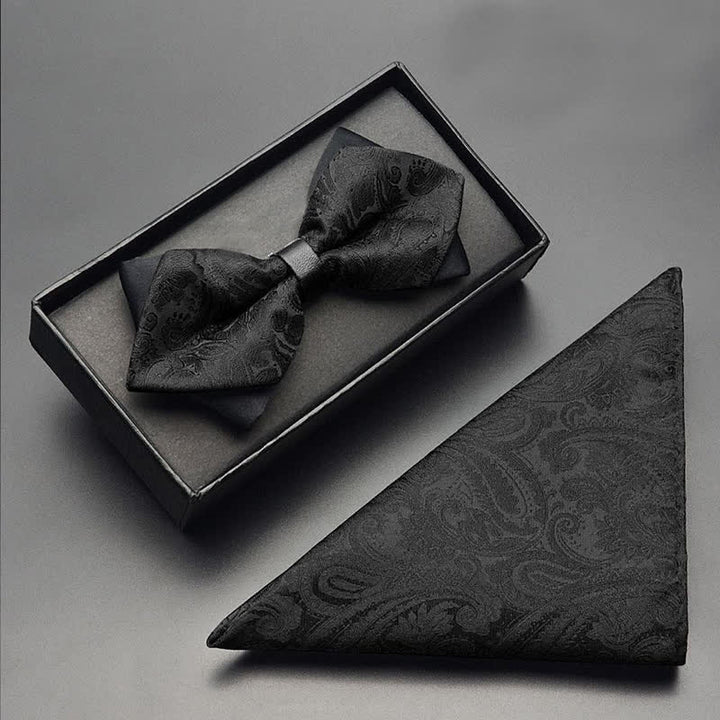 Ensemble de 3 pièces pour homme : nœud papillon, corsage de poche et motif cachemire noir - Pointu à double couche - Nœud papillon + mouchoir - image 5