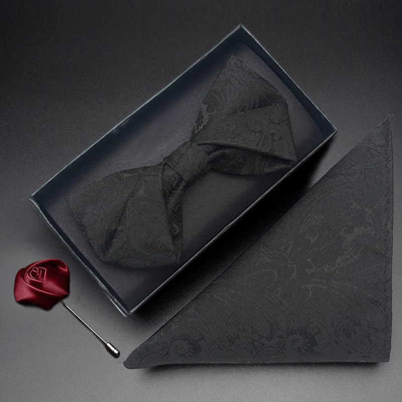 Ensemble de 3 pièces pour homme : nœud papillon, corsage de poche et motif cachemire noir - Torsion - Nœud papillon + Mouchoir + Corsage - image 7
