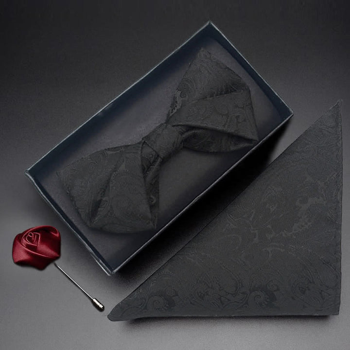Ensemble de 3 pièces pour homme : nœud papillon, corsage de poche et motif cachemire noir - Torsion - Nœud papillon + Mouchoir + Corsage - image 7
