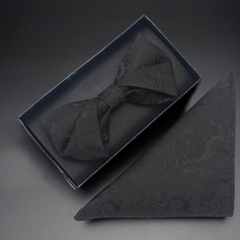 Ensemble de 3 pièces pour homme : nœud papillon, corsage de poche et motif cachemire noir - Torsion - Nœud papillon + mouchoir - image 8