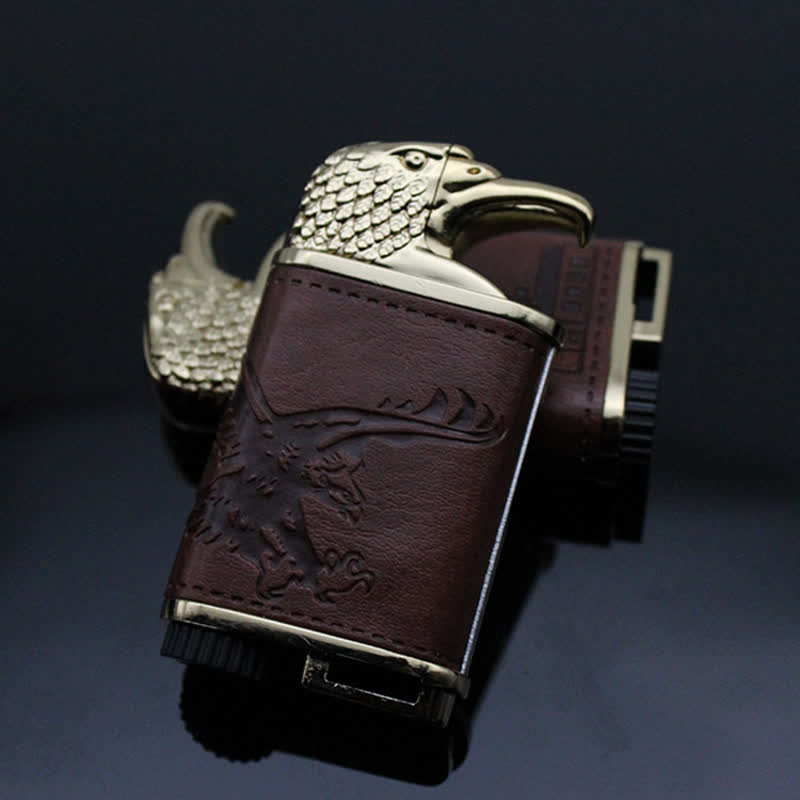 Briquet au butane rechargeable en cuir Eagle Head
