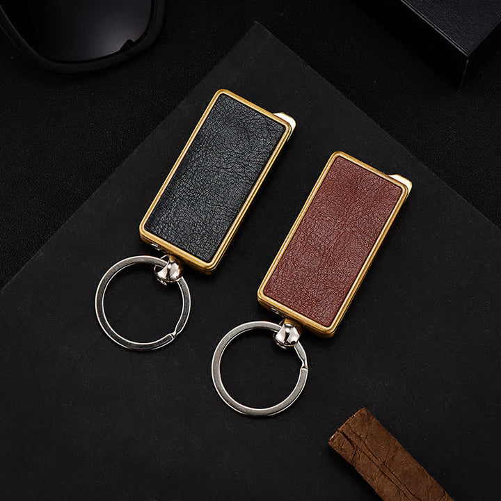 Briquet au butane rechargeable avec porte-clés portable et corps en cuir