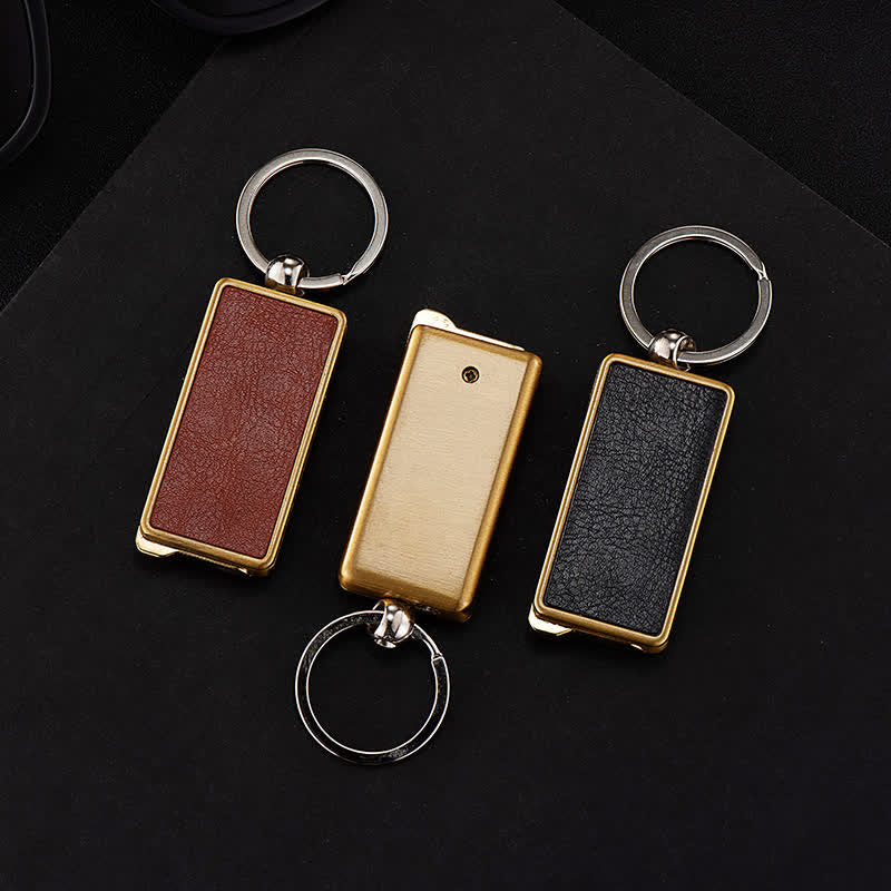 Briquet au butane rechargeable avec porte-clés portable et corps en cuir