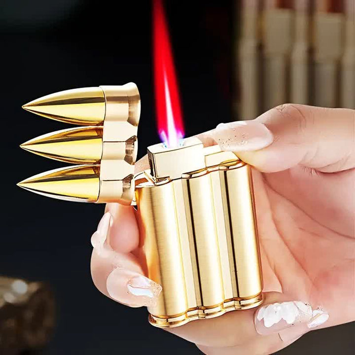 Briquet au butane rechargeable à corps métallique à trois balles
