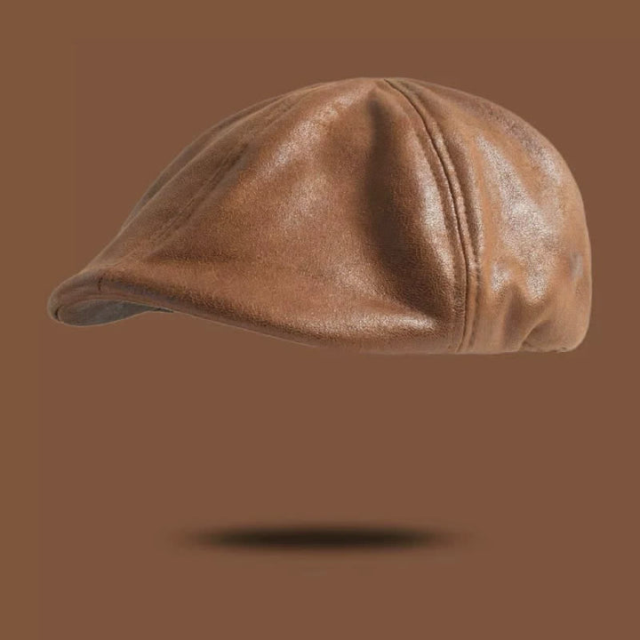 Béret octogonal en cuir de style rétro à tête plate