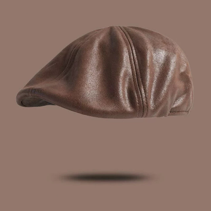 Béret octogonal en cuir de style rétro à tête plate