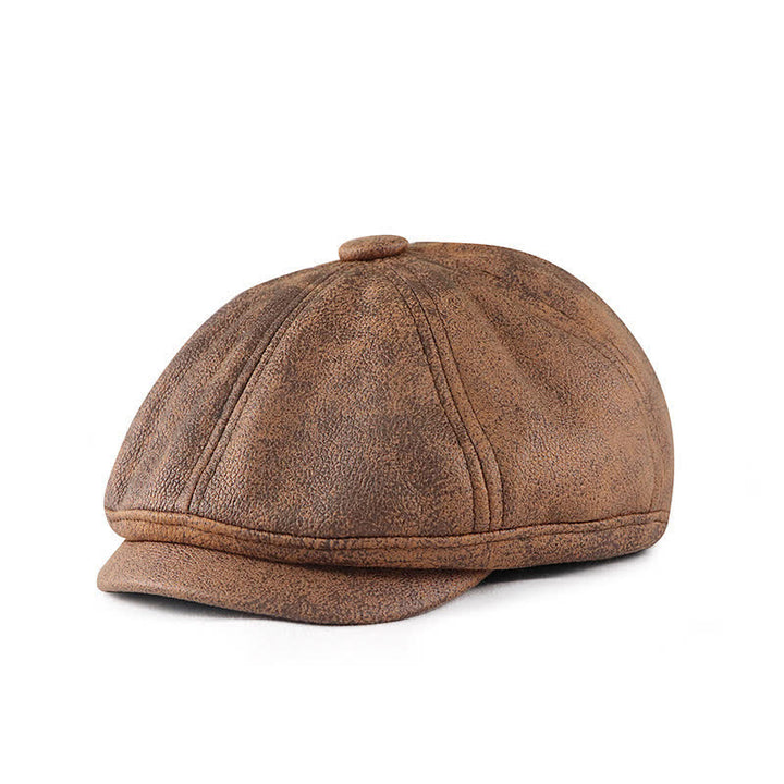 Béret en cuir d'artiste vintage délavé et vieilli - Café - M (22"-22 7/8") - image 0