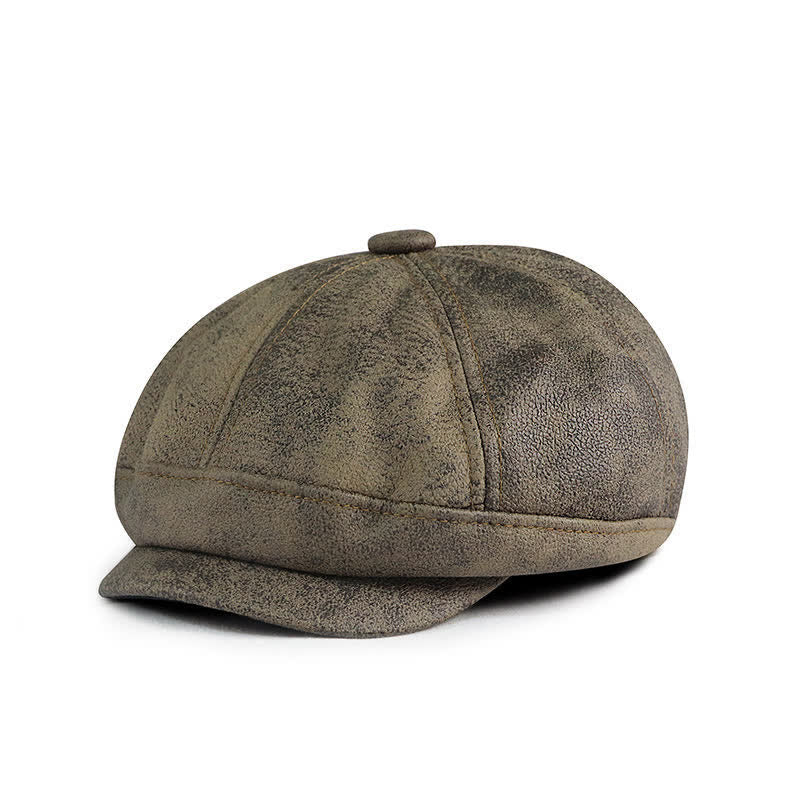 Béret en cuir d'artiste vintage délavé et vieilli - Café noir - M (22"-22 7/8") - image 2