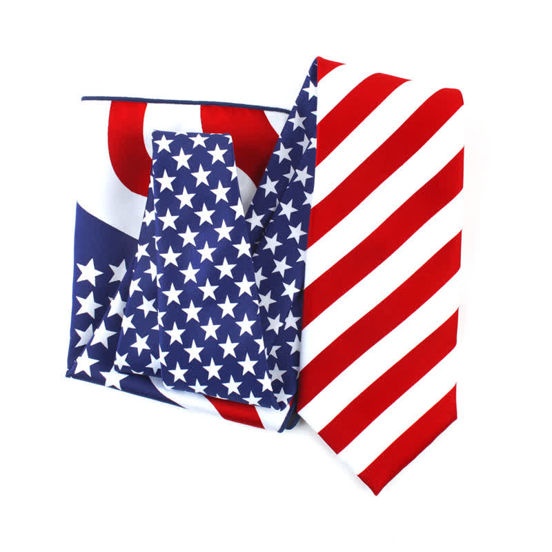 Lot de 3 cravates et mouchoirs à imprimé drapeau américain pour homme