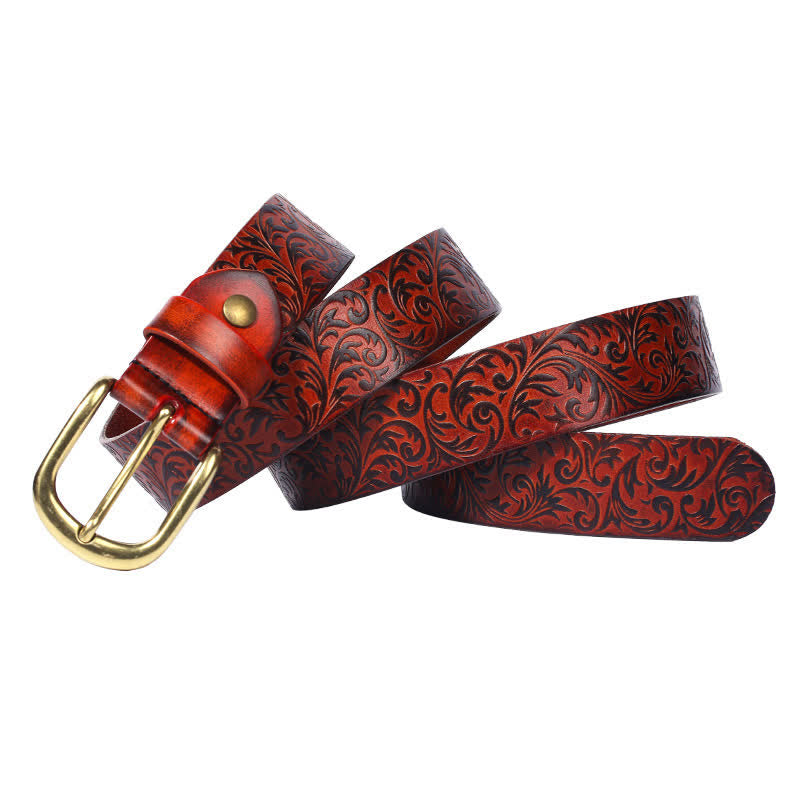 Ceinture classique en cuir magnifiquement gaufré à motifs floraux