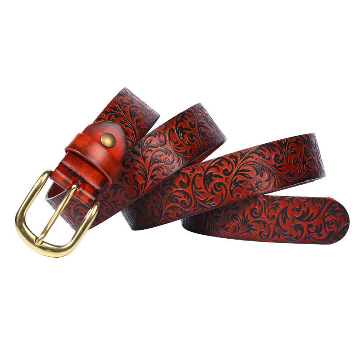 Ceinture classique en cuir magnifiquement gaufré à motifs floraux