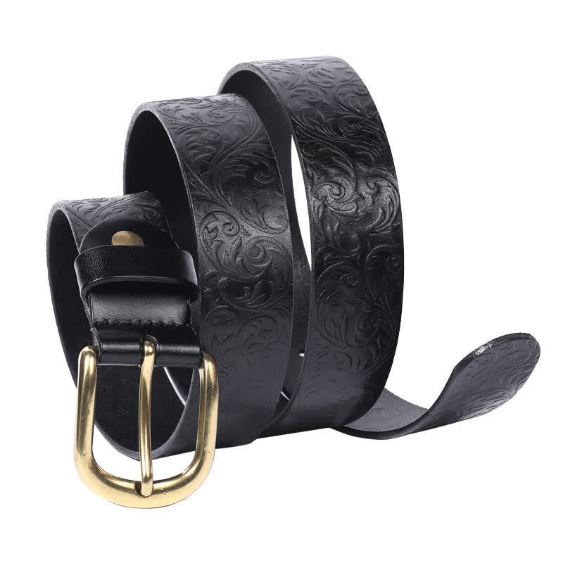 Ceinture classique en cuir magnifiquement gaufré à motifs floraux