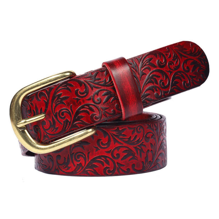 Ceinture classique en cuir magnifiquement gaufré à motifs floraux