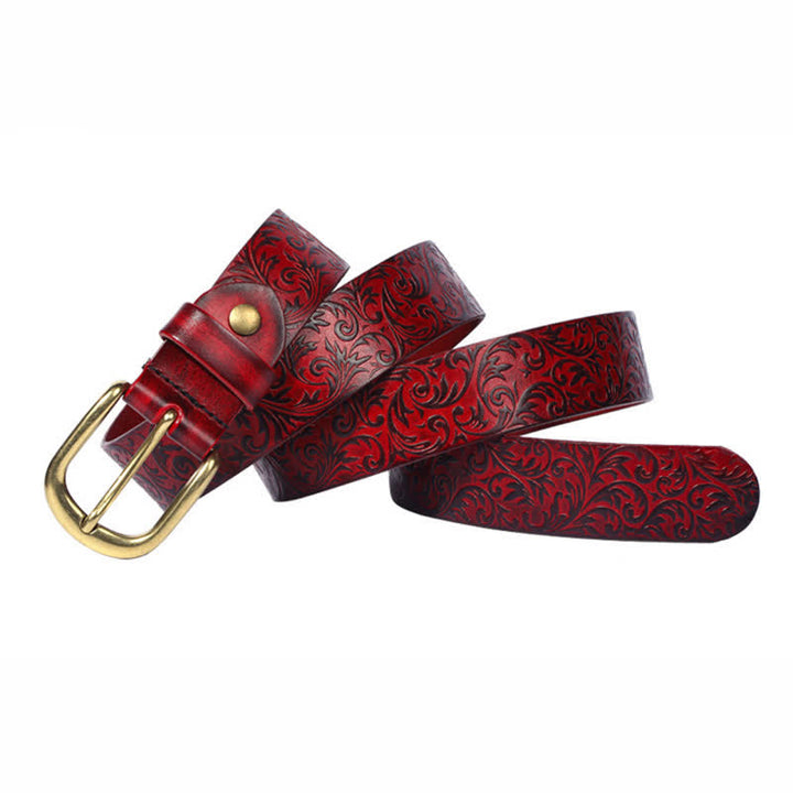 Ceinture classique en cuir magnifiquement gaufré à motifs floraux