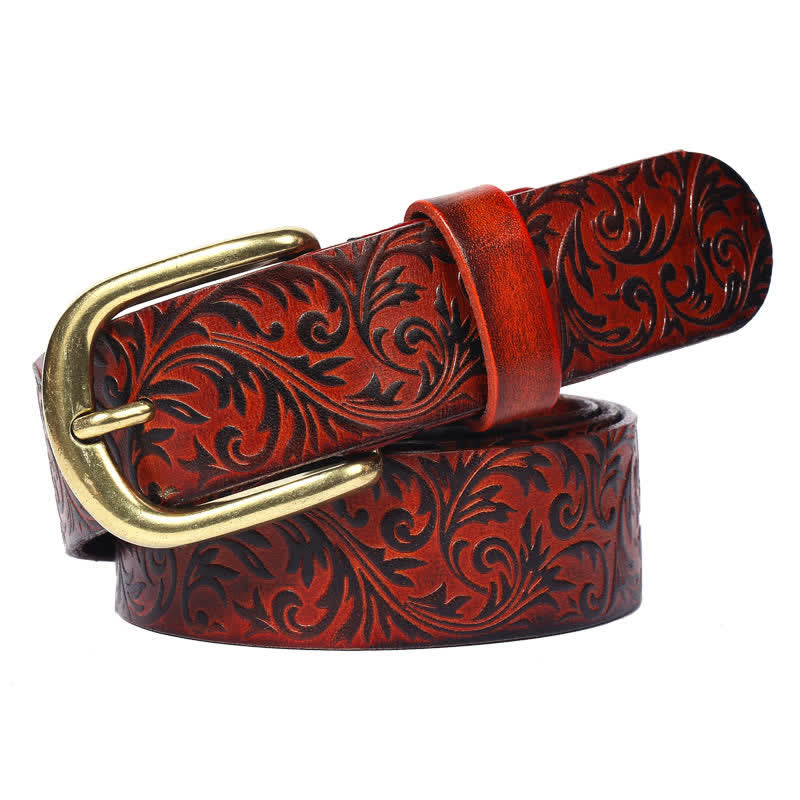 Ceinture classique en cuir magnifiquement gaufré à motifs floraux
