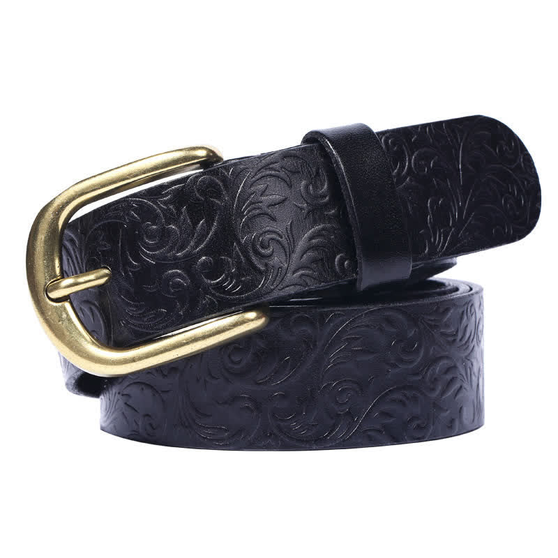 Ceinture classique en cuir magnifiquement gaufré à motifs floraux