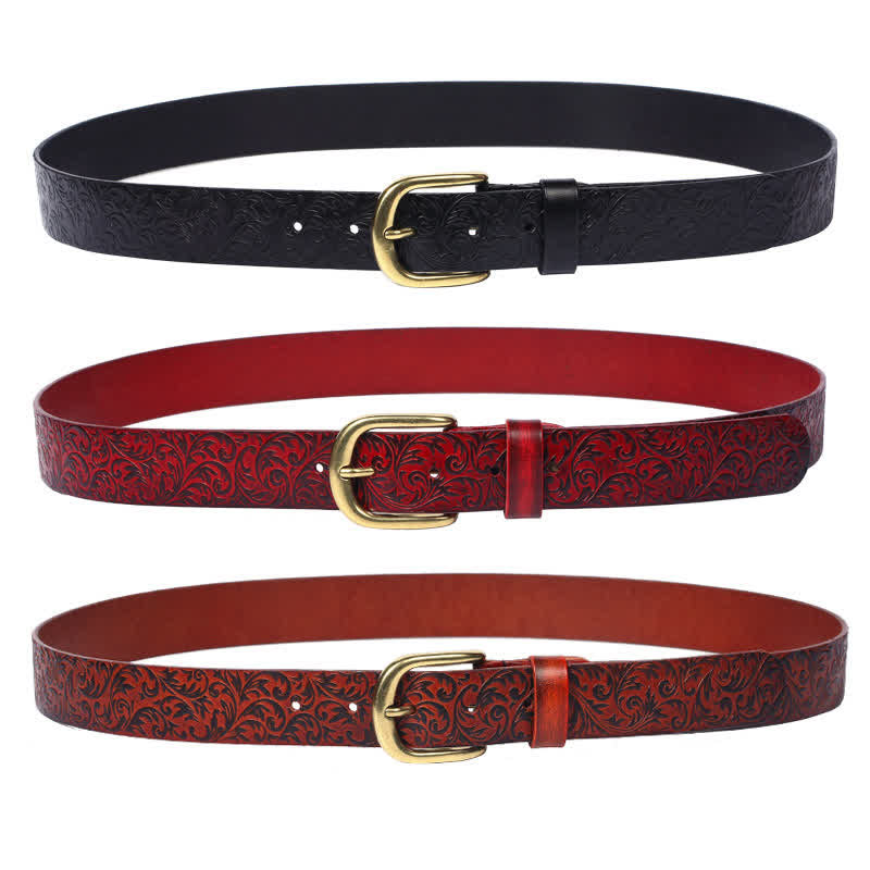 Ceinture classique en cuir magnifiquement gaufré à motifs floraux