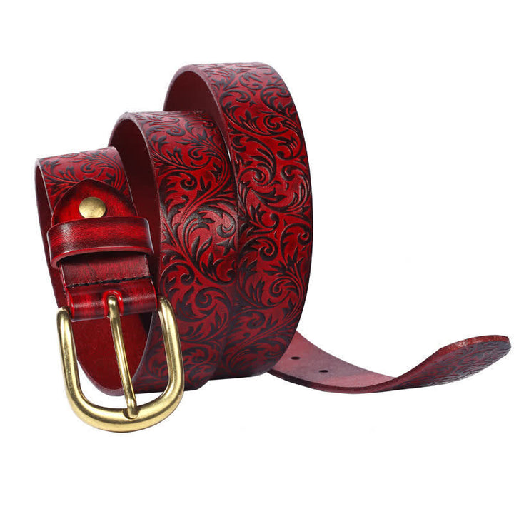 Ceinture classique en cuir magnifiquement gaufré à motifs floraux