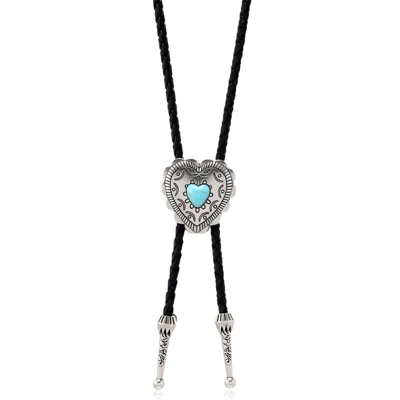 Cravate style bolo western turquoise avec motif cœur de taureau
