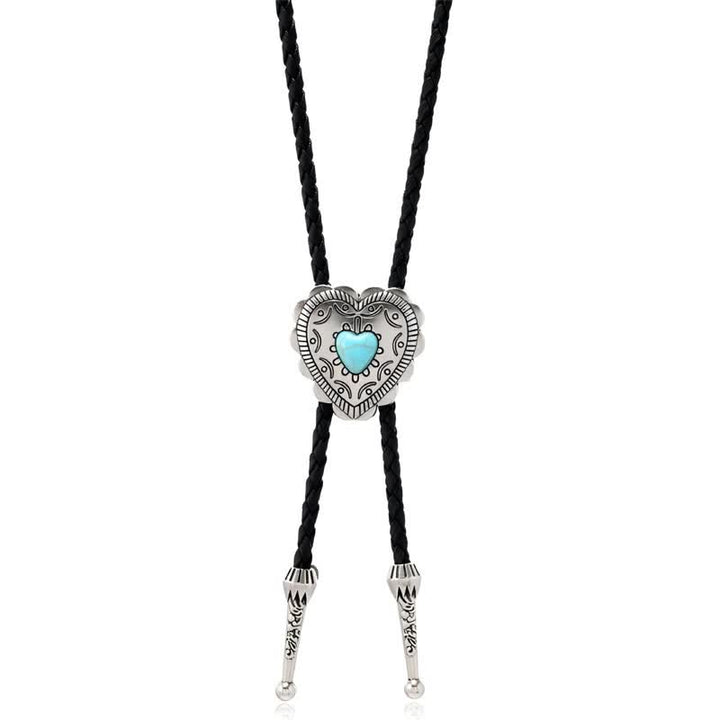 Cravate style bolo western turquoise avec motif cœur de taureau