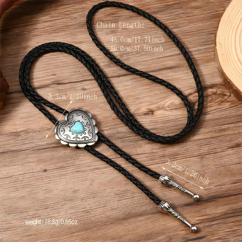 Cravate style bolo western turquoise avec motif cœur de taureau