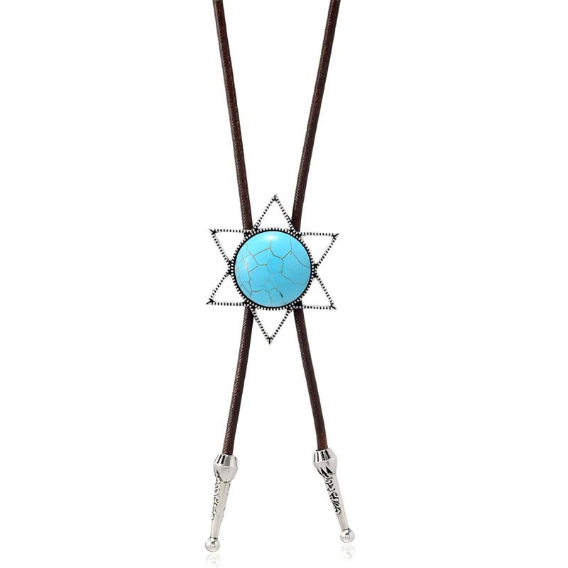 Cravate bolo turquoise à motif étoile à six branches