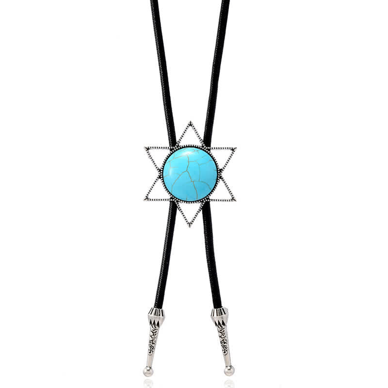Cravate bolo turquoise à motif étoile à six branches