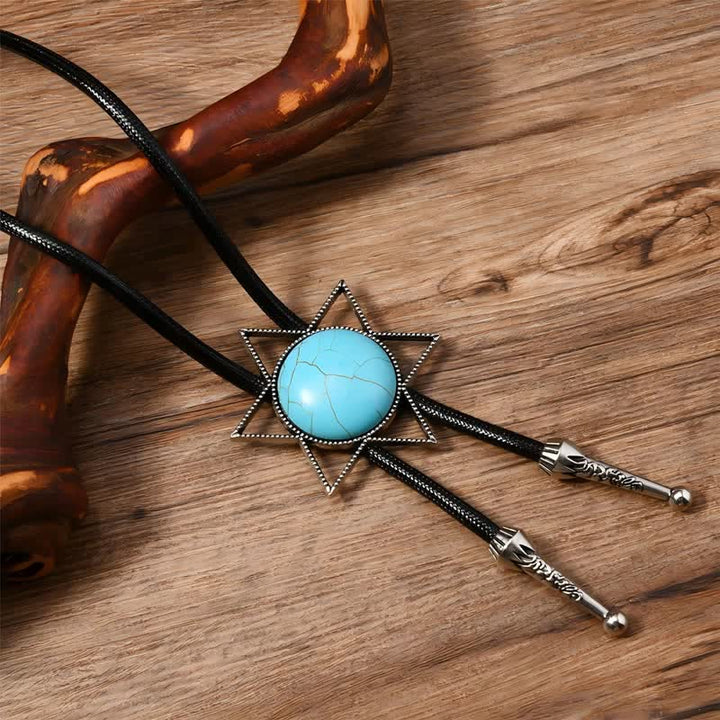 Cravate bolo turquoise à motif étoile à six branches