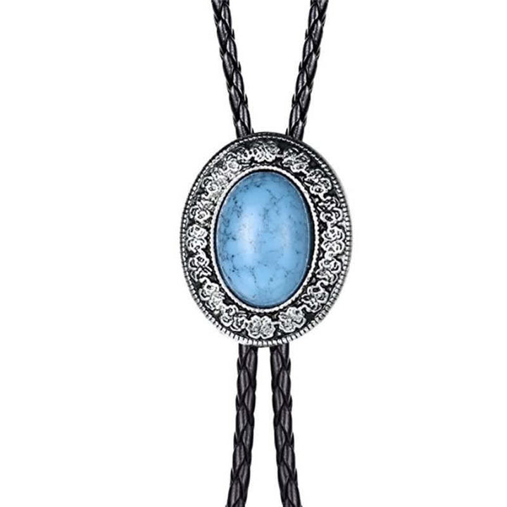 Cravate bolo fantaisie en pierre naturelle, inspirée du rodéo - Bleu - image 0