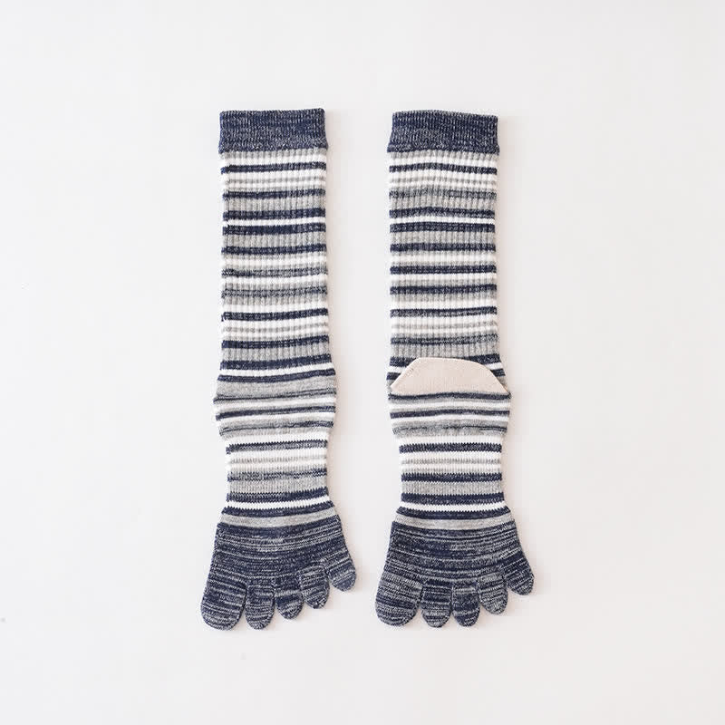 Chaussettes mi-mollet confortables à cinq doigts pour hommes, à rayures colorées