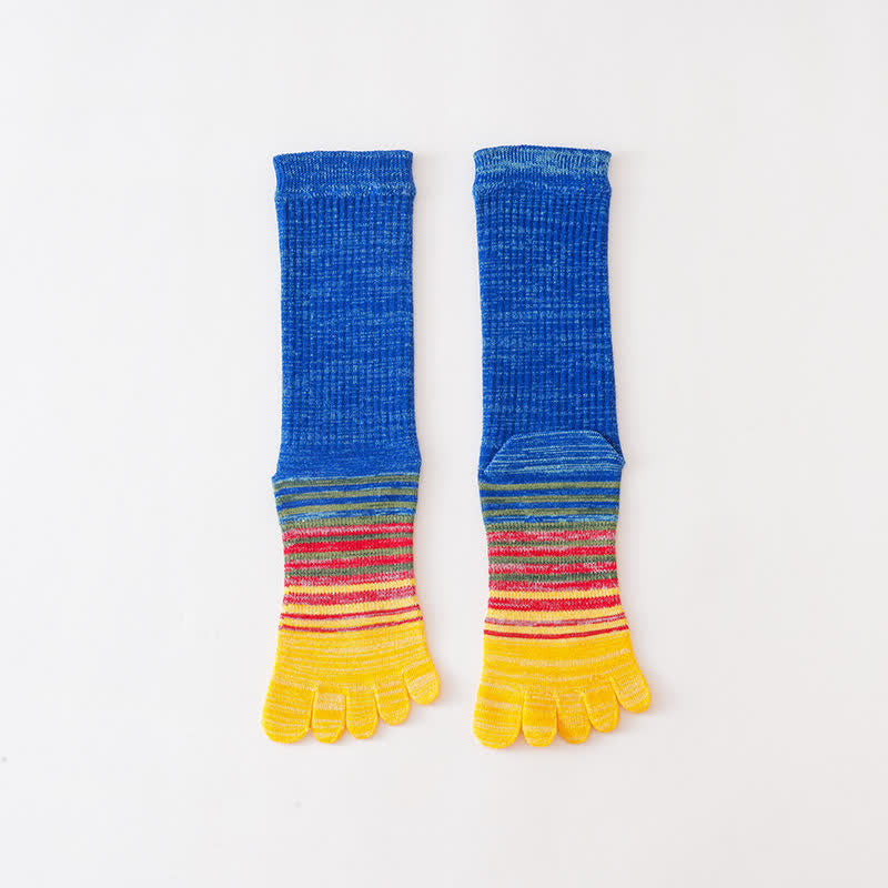 Chaussettes mi-mollet confortables à cinq doigts pour hommes, à rayures colorées